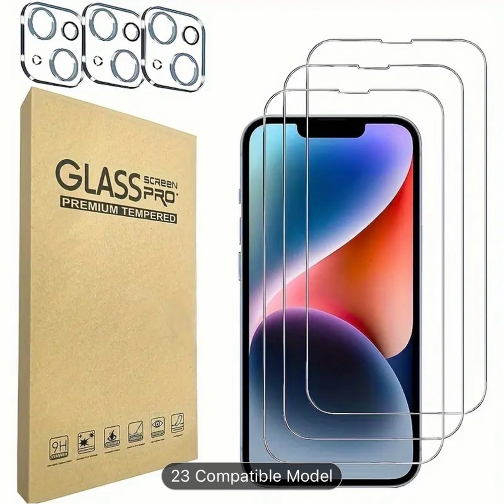 NIB Set of 3 IPhone 13 Screen Protectors & 3 Camera Lens Protectors
